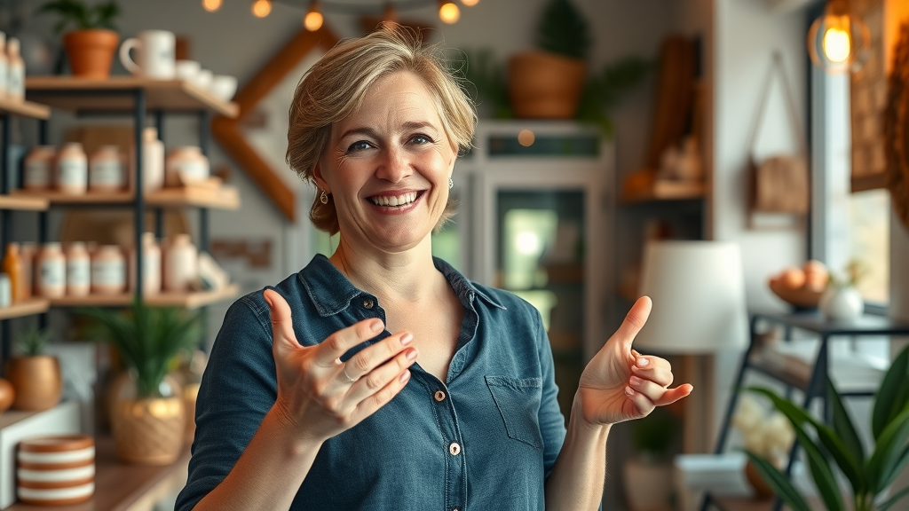 enthusiastic small business owner sharing email marketing success story
