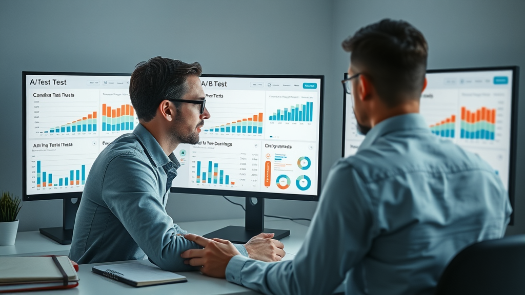 A/B testing for conversion rate optimization - Marketer analyzing test data for local business