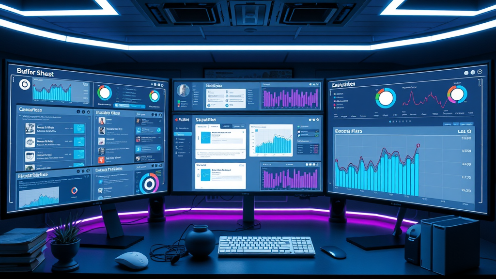 desktop with dashboards of Buffer, Canva, and Hootsuite open for optimizing engagement tactics on social media for small business