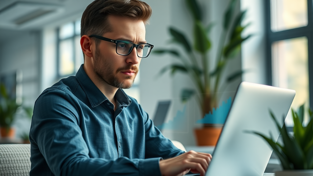 digital marketer analyzing digital ad performance for local businesses on laptop.