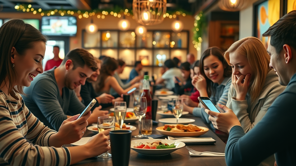 restaurant customers receiving beacon-triggered mobile marketing offers in real-time