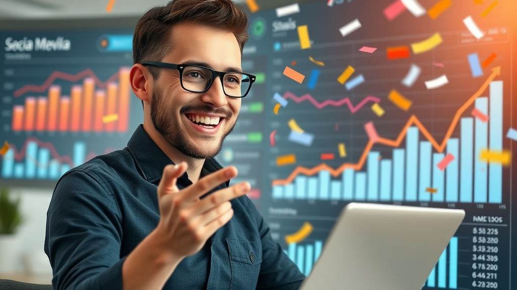 motivated entrepreneur analyzing growth in social media engagement for better engagement on social media for small business
