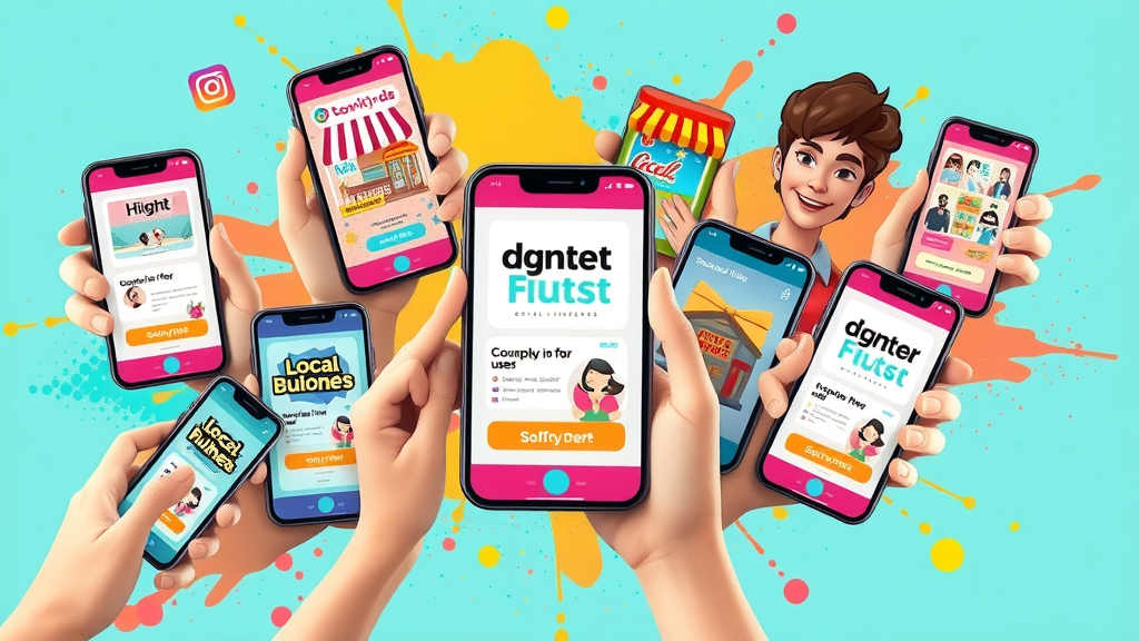 collage of digital ads for local businesses featured on mobile devices.