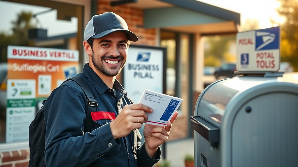 Postal worker delivers postcard for google business verification process at business address
