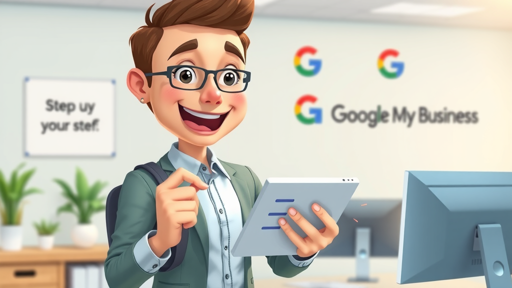 Step-by-step checklist for claiming Google listing, business owner using digital tablet, Google My Business optimization