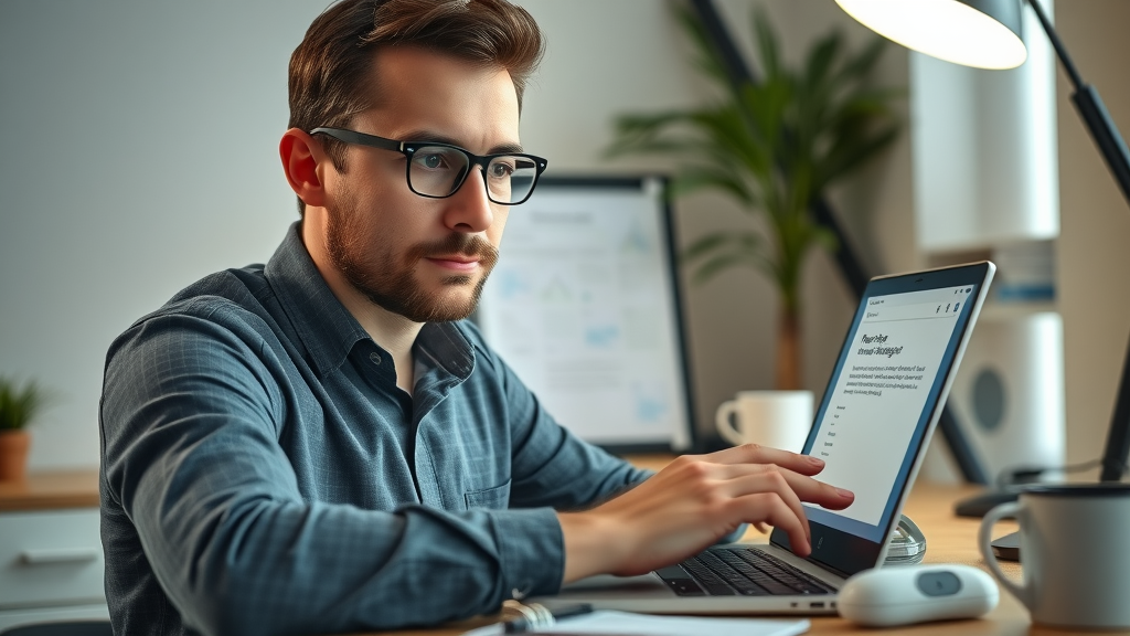 manager typing response to online google review focused workspace online reputation