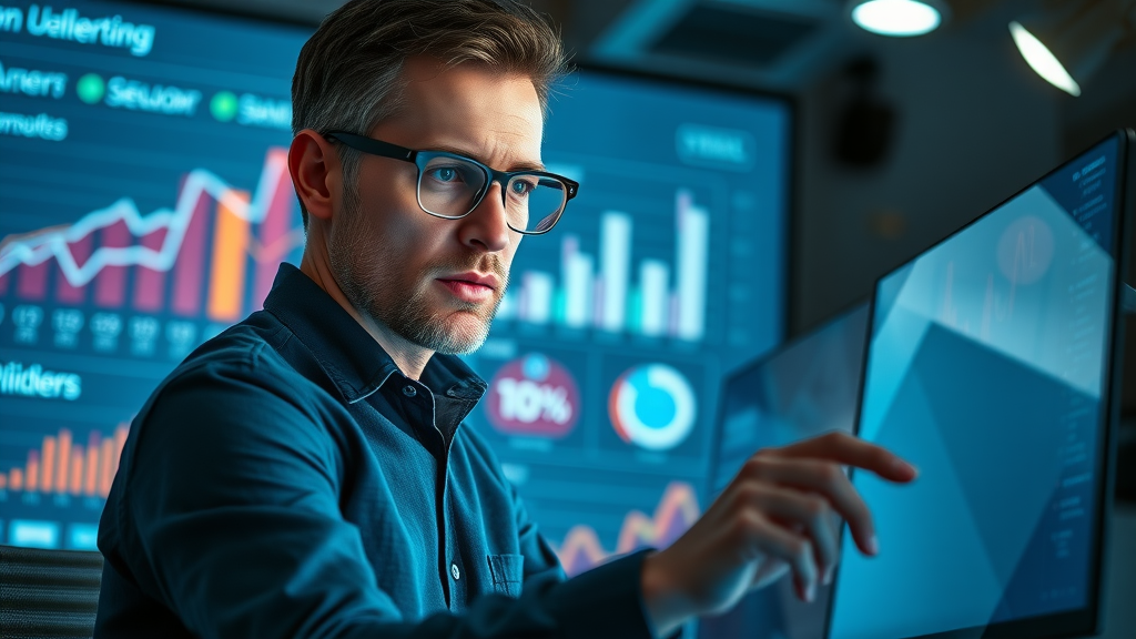customer acquisition metrics - small business owner analyzing performance dashboard
