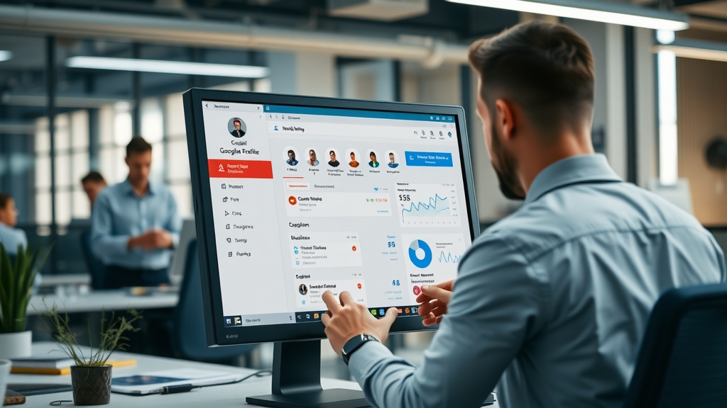 google business profile dashboard local seo optimization tips for business owner modern office