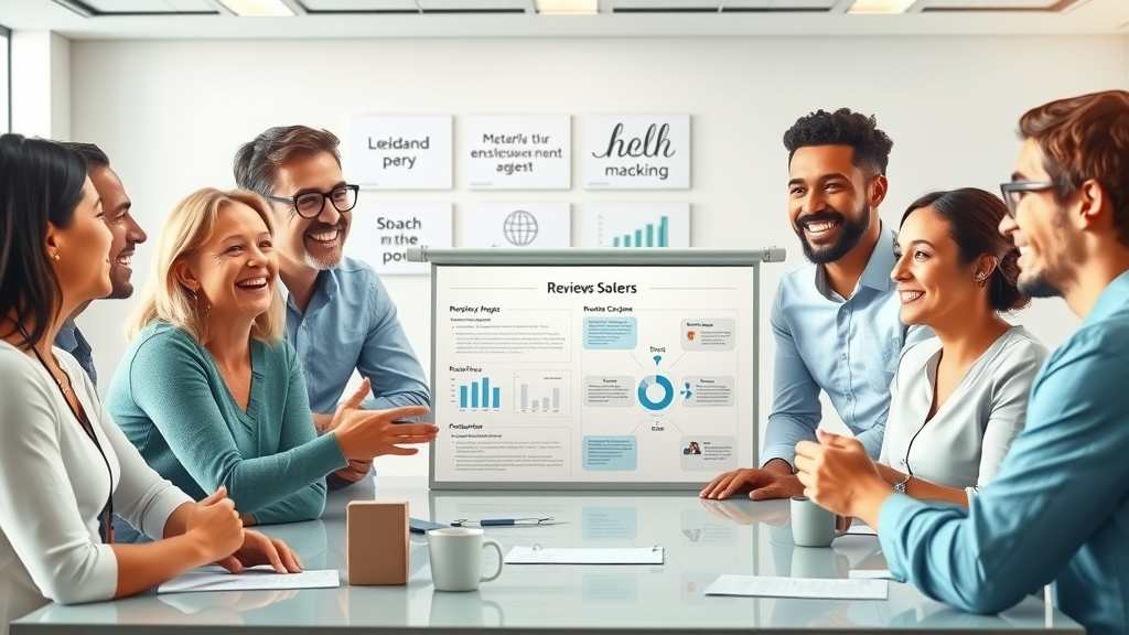 team meeting enthusiastic discussion workflow charts google review strategies