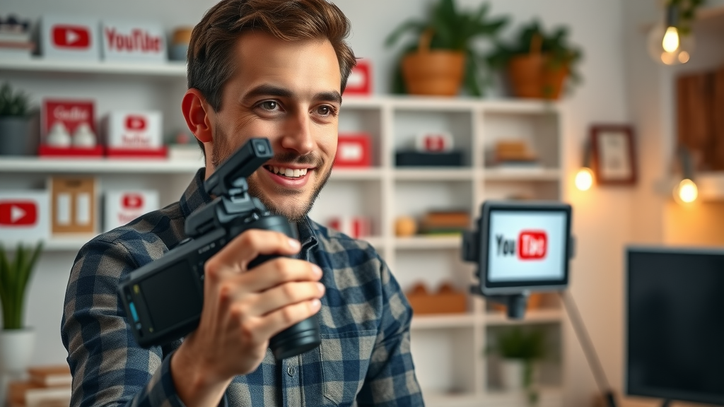 Small business owner filming educational video content for YouTube marketing