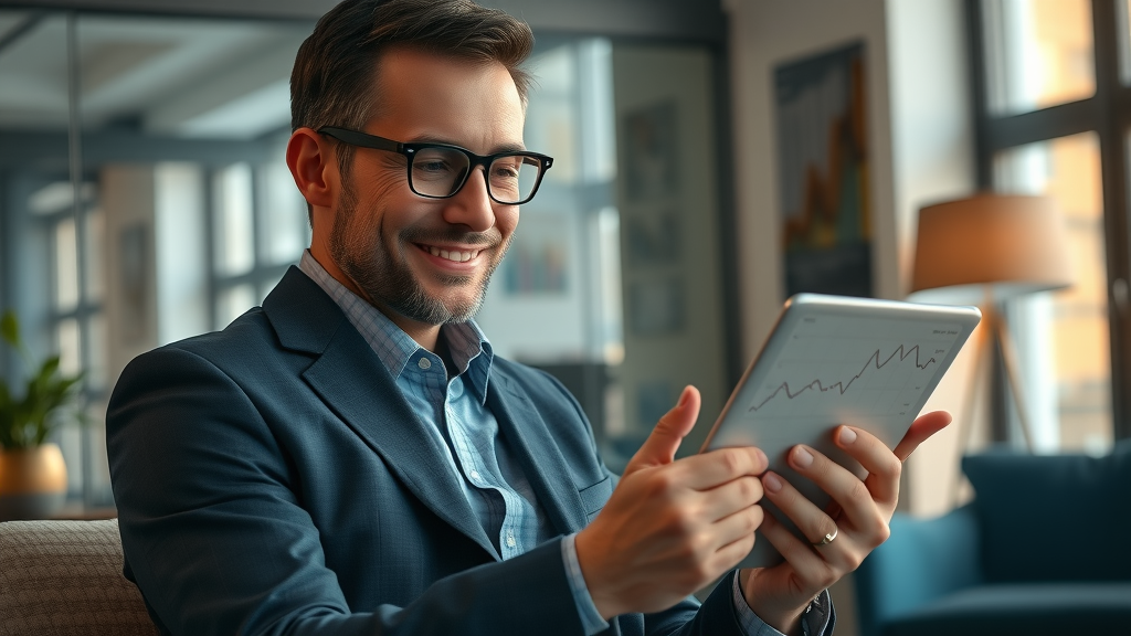 Businessperson reviewing analytics charts on tablet after updating google business information