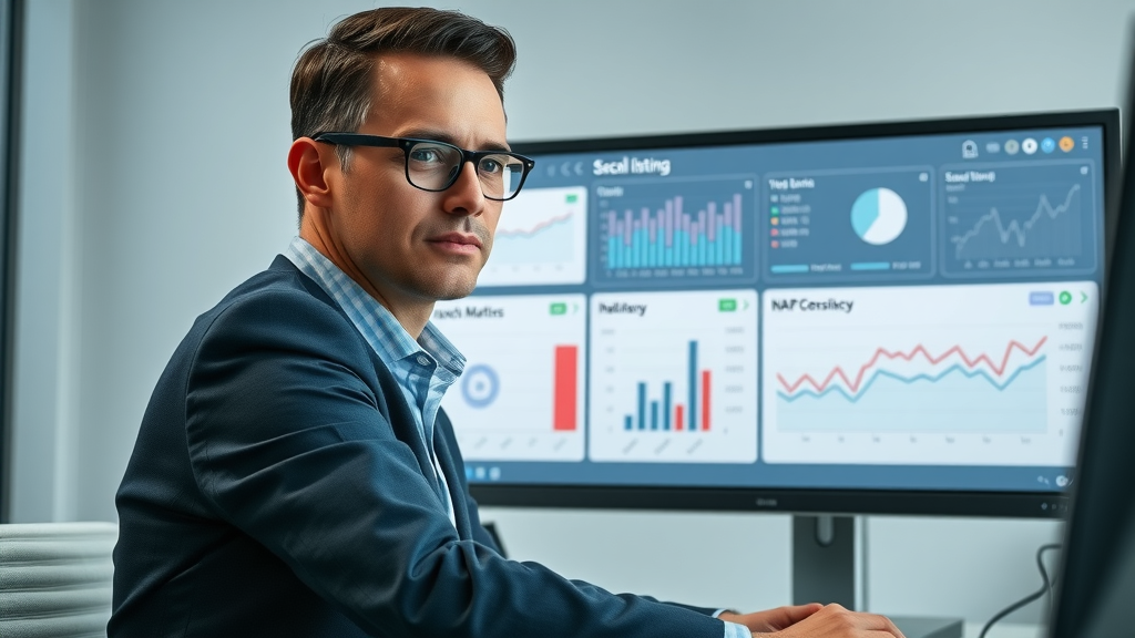 digital marketing dashboard for local businesses showing NAP consistency and analytics.