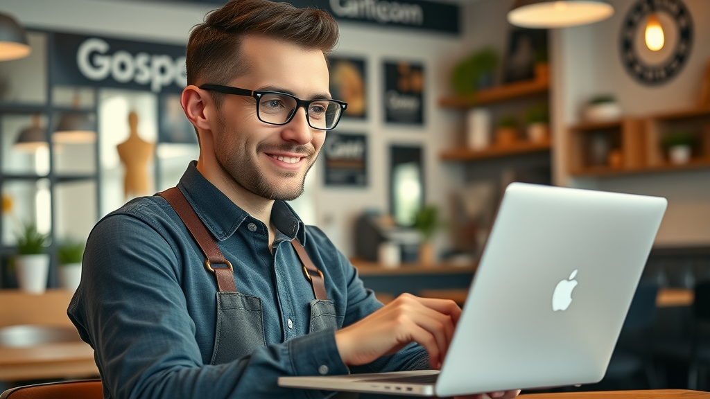motivated small business owner confidently managing Google Business Profile - claim google my business listing