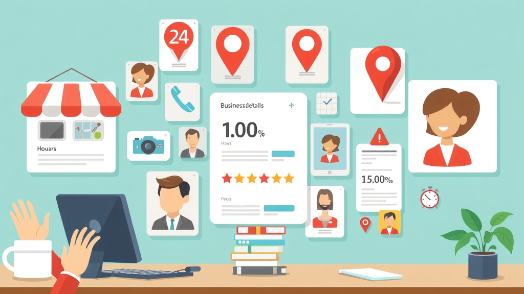 Icons and details for hours, location, phone, reviews, business info for update google business information