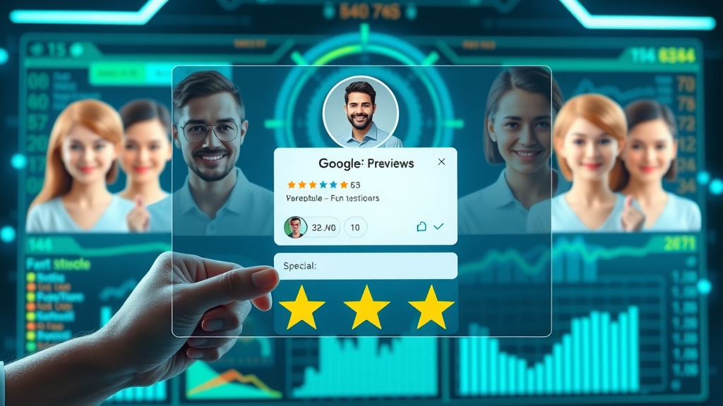dynamic google business profile mockup displaying positive reviews and user feedback glowing dashboard