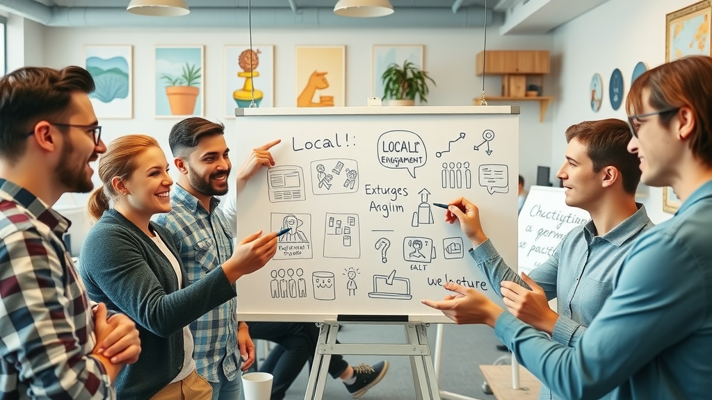 creative brainstorming session local engagement small business team local art pastel colors