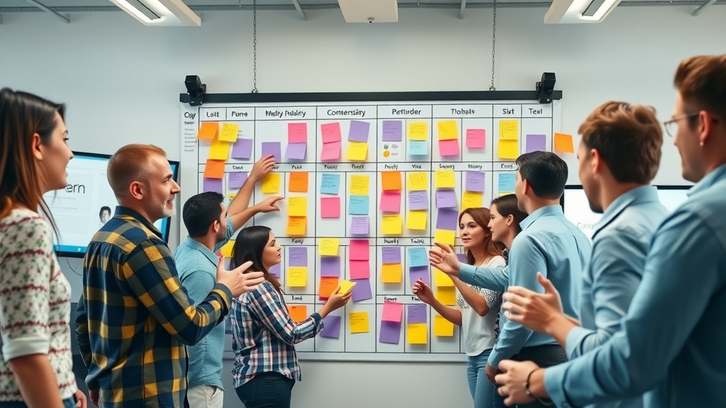 Organized marketing team collaboratively building a content calendar for community-based marketing
