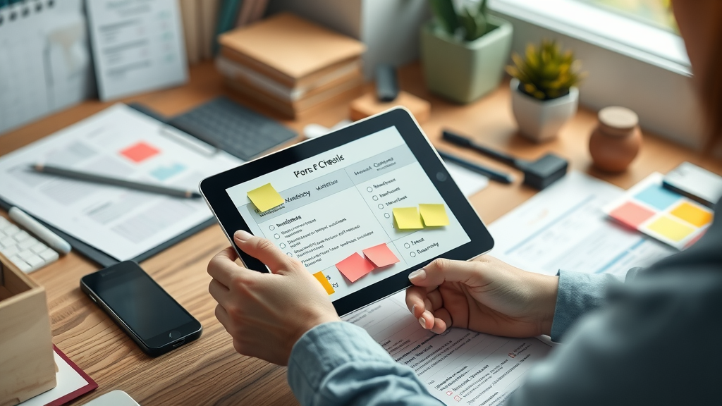 business planner reviewing lead generation strategy checklist on tablet