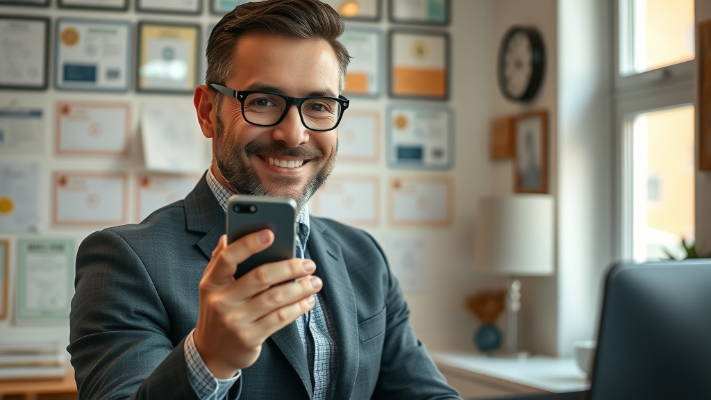Friendly business owner prepared for video verification or video call for google business profile