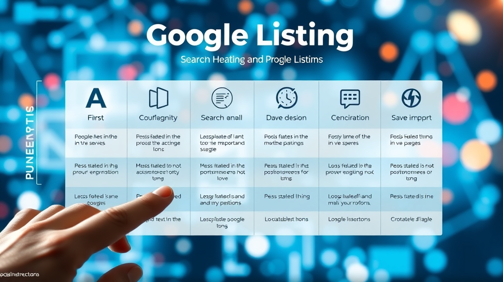 Infographic-style table, Google listing benefits, digital marketing symbols, Google Maps, search engine, business profile