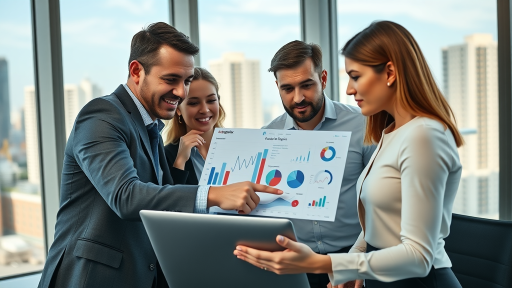 professional business team analyzing Google My Business analytics dashboard for optimization