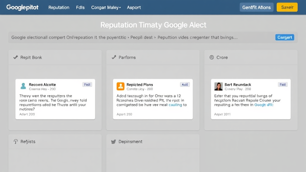 user interface displaying reputation management tools Google Alerts Hootsuite Trustpilot for online reputation