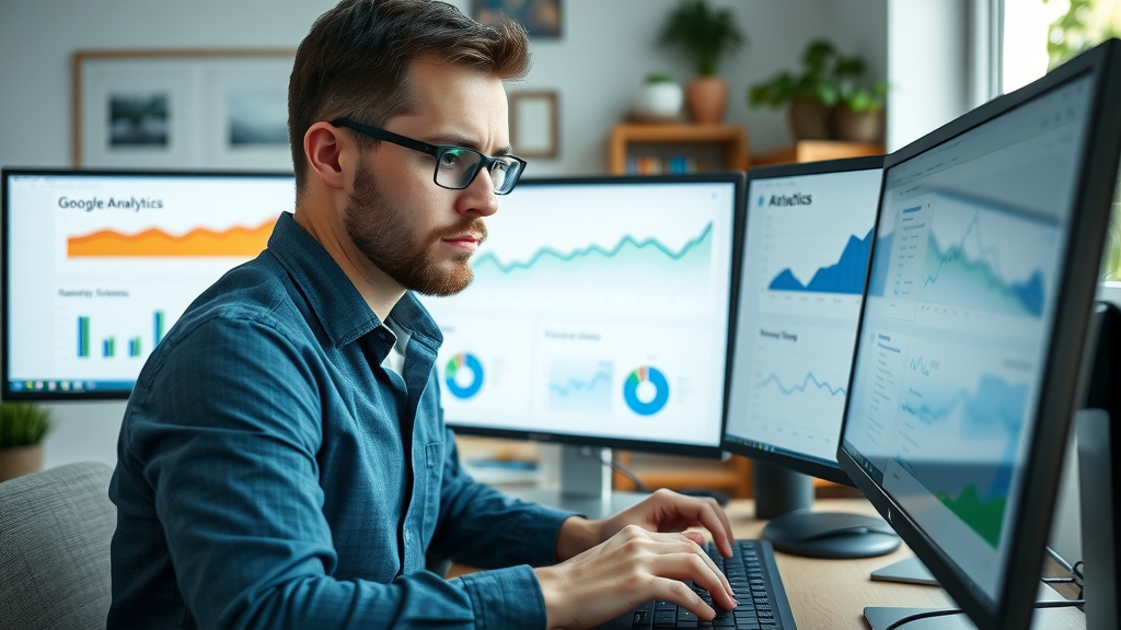 google analytics for conversion optimization - Marketer analyzing user behavior for local business