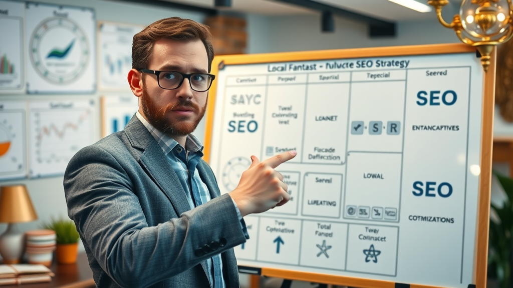 SEO specialist explaining local seo strategy for optimizing google business profile and increasing local search ranking
