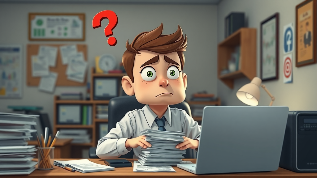 customer acquisition challenges for small business - worried owner with bills and digital icons