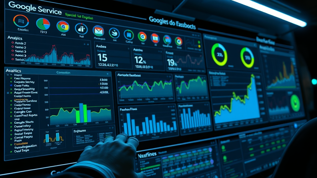 Digital dashboard showing analytics and Google service connections for updated business information