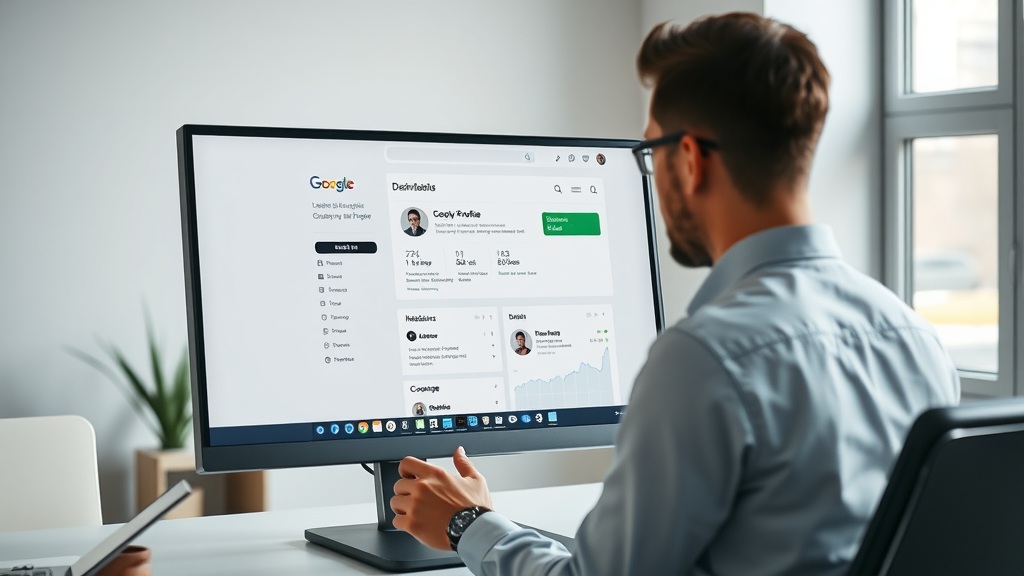 Business owner editing Google Business Profile dashboard, accurate business info on Google Maps and Search Engine
