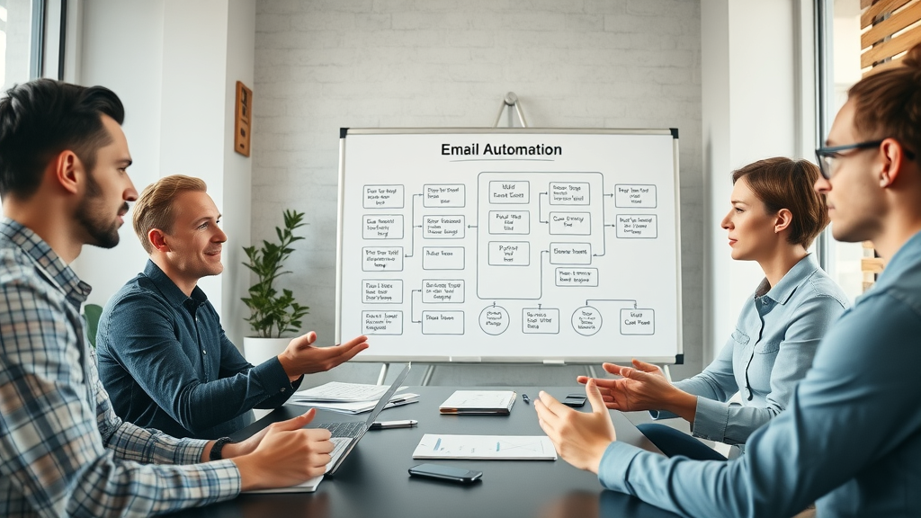 small business team strategizing automated email marketing campaigns