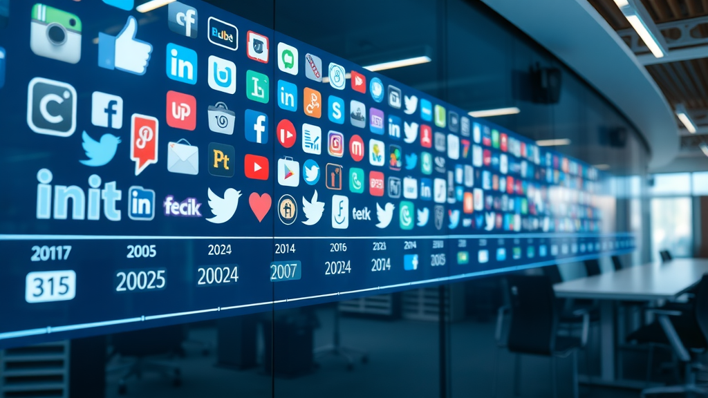 Timeline showing evolution of social media platforms for small business from early 2000s to 2024