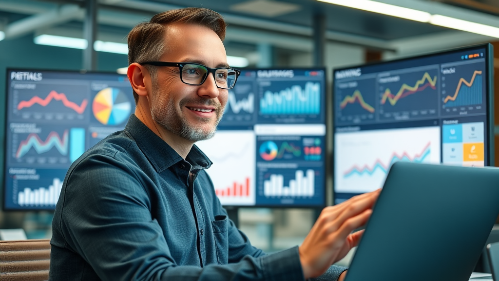 Professional analyst reviewing social media marketing metrics for small business success.