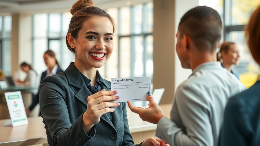 customer service representative handing feedback card for google reviews positive review scripts