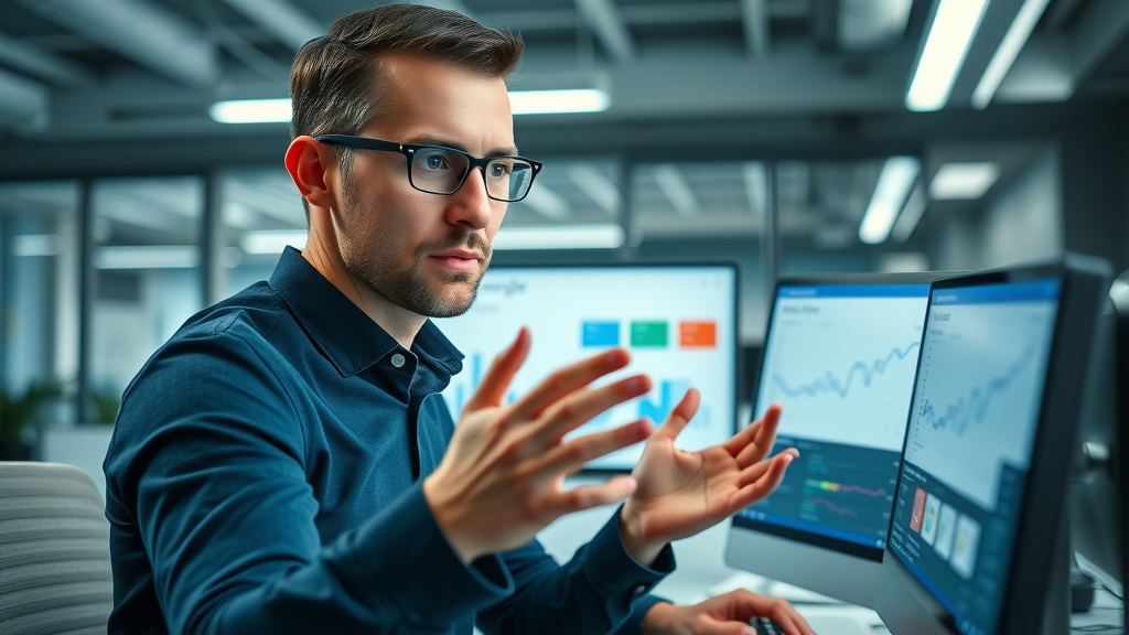 Digital marketer analyzing Google Business Profile analytics for local seo and higher search ranking