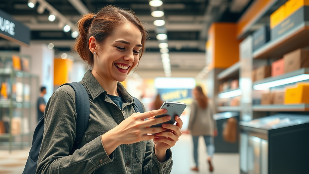 customer in retail store receiving personalized mobile location-based marketing offer
