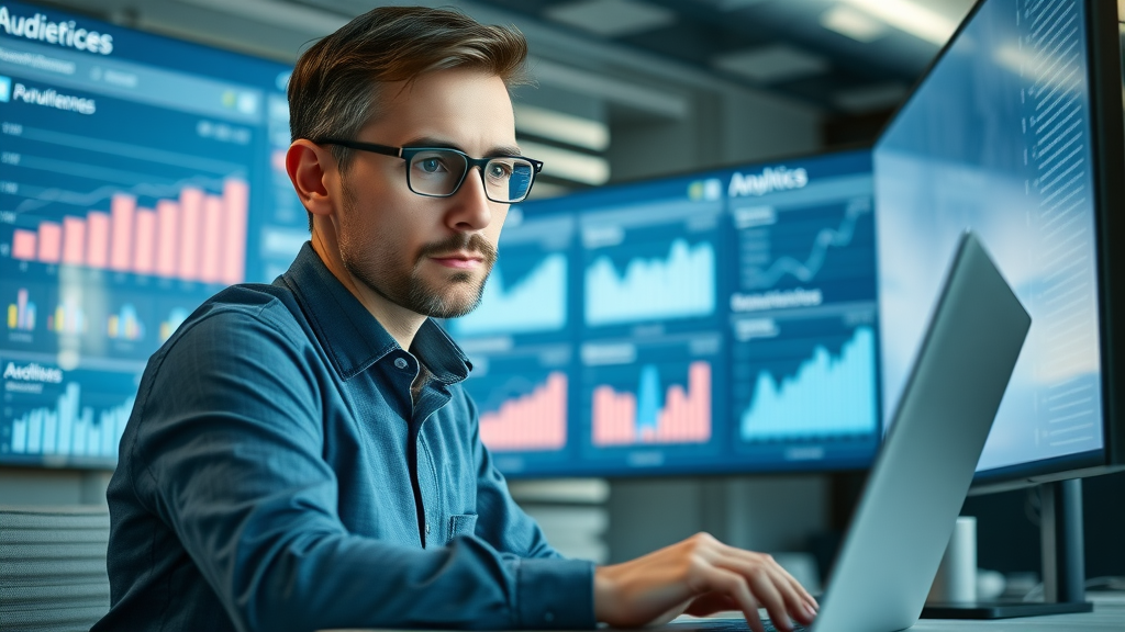 business analyst using audience analytics tools for social media market research